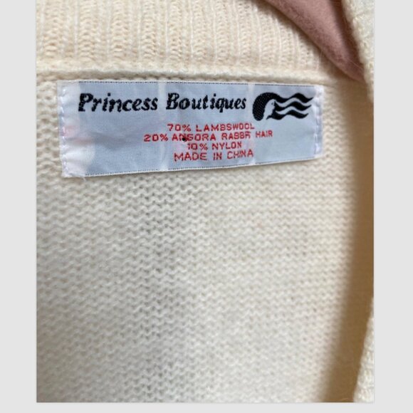 VTG Princess Boutiques 80s Off White Pearl Piping SOFT Lambs Wool Sweater Size M - Picture 2 of 5
